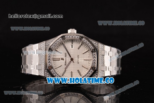 Audemars Piguet Royal Oak 41 Asia 2813 Automatic Diamonds/Steel Case with White Grids Dial Diamonds Bezel and Stick Markers (EF) - Click Image to Close